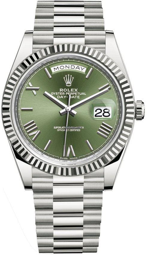 Rolex Day-Date White Gold Green Roman Dial 228239 New – NY WATCH LAB
