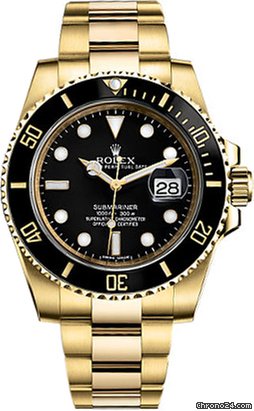 Rolex Submariner Date 18K Yellow Gold Black Dial Bezel 116618N