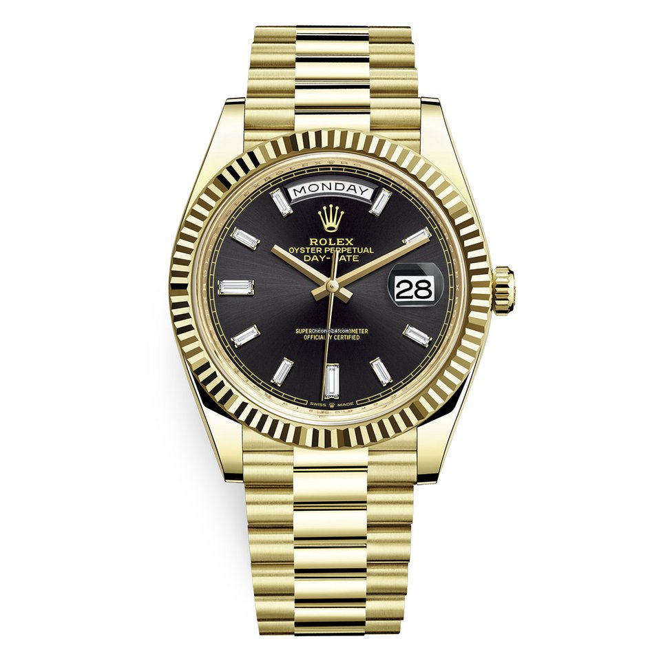 Rolex Day-Date 40mm Gold Black Baguette Dial Yellow Gold 2 – NY WATCH LAB
