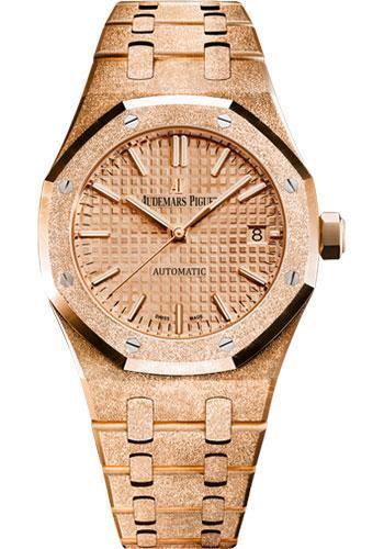 Audemars Piguet 37MM Pink Dial Royal Oak Frosted Gold Watch
