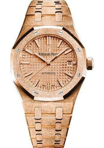 Audemars Piguet 37MM Pink Dial Royal Oak Frosted Gold Watch