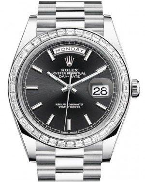 Rolex Day-Date 40 Platinum Black Index Dial Diamond Bezel