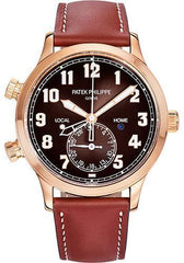 Patek Philippe 42mm Complications Calatrava Pilot Travel Time - 42mm - Rose Gold - Brown Sunburst Dial Brown Dial 5524R - NY WATCH LAB