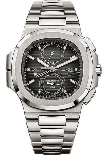 Patek Philippe 40.5mm Nautilus Travel Time Chronograph Watch Black Dial 5990/1A - NY WATCH LAB