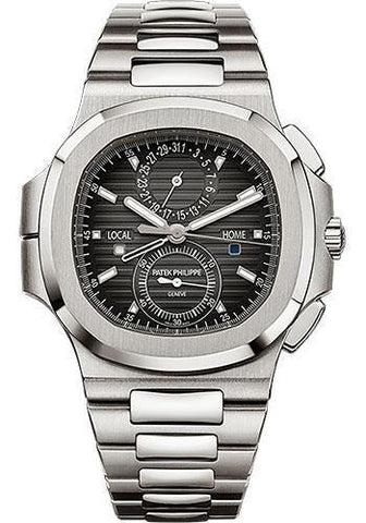 Patek Philippe 40.5mm Nautilus Travel Time Chronograph Watch Black Dial 5990/1A - NY WATCH LAB