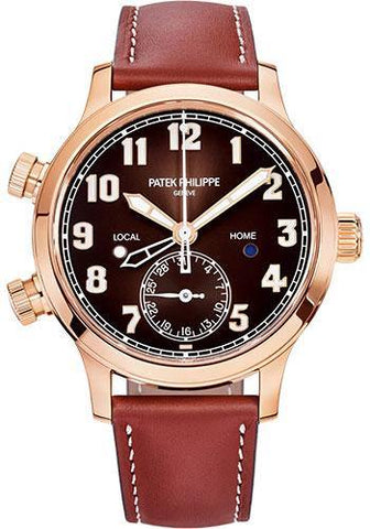 Patek Philippe 37.5mm Complications Calatrava Pilot Travel Time - 37.5mm - Rose Gold - Brown Sunburst Dial Brown Dial 7234R - NY WATCH LAB