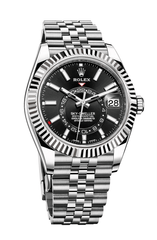 Rolex Sky-Dweller Stainless Steel Black Index Dial Fluted White Gold Bezel Jubilee Bracelet 326934 - New