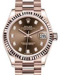 Rolex Datejust 31 Lady Midsize Rose Gold Chocolate Diamond Dial & Fluted Bezel President Bracelet 278275 - Fresh - NY WATCH LAB