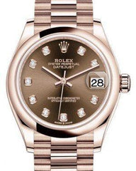 Rolex Datejust 31 Lady Midsize Rose Gold Chocolate Diamond Dial & Smooth Domed Bezel President Bracelet 278245 - Fresh - NY WATCH LAB