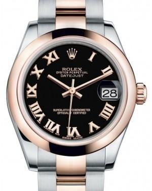 Rolex Datejust 31 Lady Midsize Rose Gold/Steel Black Roman Dial & Smooth Domed Bezel Oyster Bracelet 178241 - Fresh - NY WATCH LAB