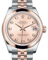 Rolex Datejust 31 Lady Midsize Rose Gold/Steel Pink Diamond Dial & Smooth Domed Bezel Jubilee Bracelet 178241 - Fresh - NY WATCH LAB