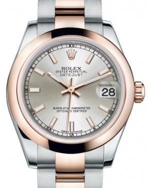 Rolex Datejust 31 Lady Midsize Rose Gold/Steel Silver Index Dial & Smooth Domed Bezel Oyster Bracelet 178241 - Fresh - NY WATCH LAB