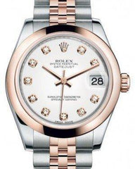 Rolex Datejust 31 Lady Midsize Rose Gold/Steel White Diamond Dial & Smooth Domed Bezel Jubilee Bracelet 178241 - Fresh - NY WATCH LAB
