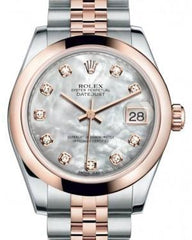 Rolex Datejust 31 Lady Midsize Rose Gold/Steel White Mother of Pearl Diamond Dial & Smooth Domed Bezel Jubilee Bracelet 178241 - Fresh - NY WATCH LAB