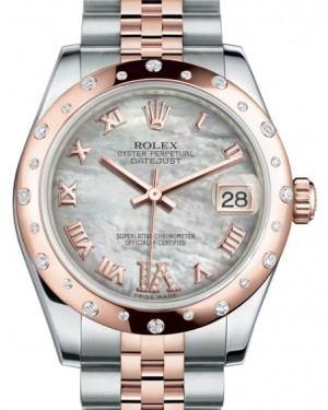 Rolex Datejust 31 Lady Midsize Rose Gold/Steel White Mother of Pearl Roman Diamond VI Dial & Diamond Set Domed Bezel Jubilee Bracelet 178341 - Fresh - NY WATCH LAB