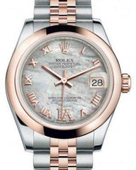 Rolex Datejust 31 Lady Midsize Rose Gold/Steel White Mother of Pearl Roman Diamond VI Dial & Smooth Domed Bezel Jubilee Bracelet 178241 - Fresh - NY WATCH LAB