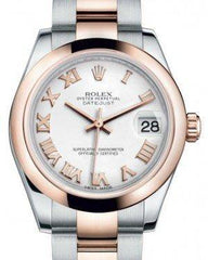 Rolex Datejust 31 Lady Midsize Rose Gold/Steel White Roman Dial & Smooth Domed Bezel Oyster Bracelet 178241 - Fresh - NY WATCH LAB