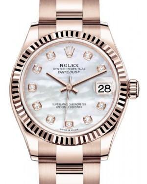Rolex Datejust 31 Lady Midsize Rose Gold White Mother of Pearl Diamond Dial & Fluted Bezel Oyster Bracelet 278275 - Fresh - NY WATCH LAB