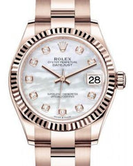 Rolex Datejust 31 Lady Midsize Rose Gold White Mother of Pearl Diamond Dial & Fluted Bezel Oyster Bracelet 278275 - Fresh - NY WATCH LAB