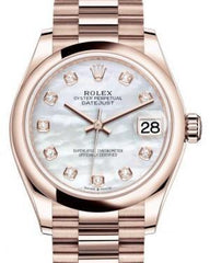 Rolex Datejust 31 Lady Midsize Rose Gold White Mother of Pearl Diamond Dial & Smooth Domed Bezel President Bracelet 278245 - Fresh - NY WATCH LAB