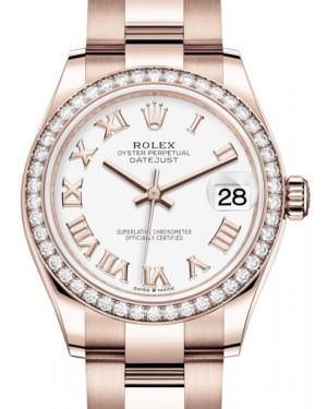 Rolex Datejust 31 Lady Midsize Rose Gold White Roman Dial & Diamond Bezel Oyster Bracelet 278285RBR - Fresh - NY WATCH LAB