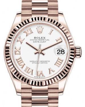 Rolex Datejust 31 Lady Midsize Rose Gold White Roman Dial & Fluted Bezel President Bracelet 278275 - Fresh - NY WATCH LAB