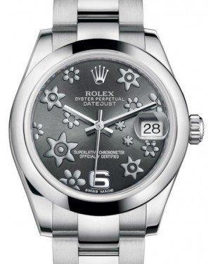 Rolex Datejust 31 Lady Midsize White Gold/Steel Dark Rhodium Floral Motif Arabic Dial & Fluted Bezel Oyster Bracelet 178240 - Fresh - NY WATCH LAB