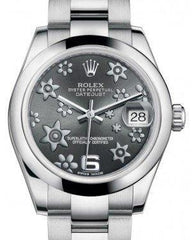 Rolex Datejust 31 Lady Midsize White Gold/Steel Dark Rhodium Floral Motif Arabic Dial & Fluted Bezel Oyster Bracelet 178240 - Fresh - NY WATCH LAB