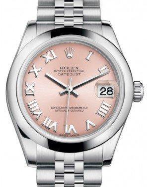 Rolex Datejust 31 Lady Midsize Stainless Steel Pink Roman Dial & Smooth Domed Bezel Jubilee Bracelet 178240 - Fresh - NY WATCH LAB