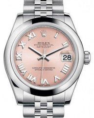 Rolex Datejust 31 Lady Midsize Stainless Steel Pink Roman Dial & Smooth Domed Bezel Jubilee Bracelet 178240 - Fresh - NY WATCH LAB