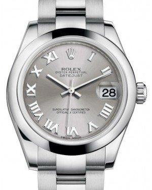 Rolex Datejust 31 Lady Midsize Stainless Steel Rhodium Roman Dial & Smooth Domed Bezel Oyster Bracelet 178240 - Fresh - NY WATCH LAB