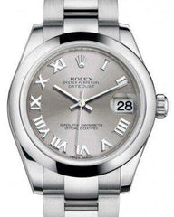 Rolex Datejust 31 Lady Midsize Stainless Steel Rhodium Roman Dial & Smooth Domed Bezel Oyster Bracelet 178240 - Fresh - NY WATCH LAB