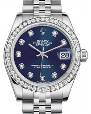 Rolex Datejust 31 Lady Midsize White Gold/Steel Blue Diamond Dial & Diamond Bezel Jubilee Bracelet 178384 - Fresh - NY WATCH LAB