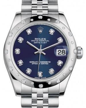 Rolex Datejust 31 Lady Midsize White Gold/Steel Blue Diamond Dial & Diamond Set Domed Bezel Jubilee Bracelet 178344 - Fresh - NY WATCH LAB