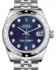 Rolex Datejust 31 Lady Midsize White Gold/Steel Blue Diamond Dial & Diamond Set Domed Bezel Jubilee Bracelet 178344 - Fresh - NY WATCH LAB