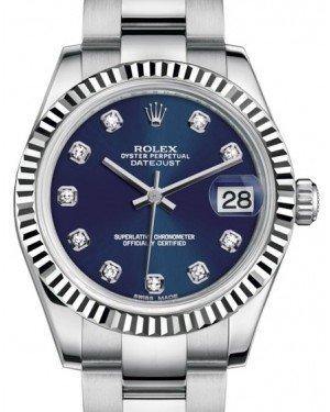 Rolex Datejust 31 Lady Midsize White Gold/Steel Blue Diamond Dial & Fluted Bezel Oyster Bracelet 178274 - Fresh - NY WATCH LAB