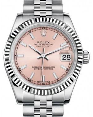 Rolex Datejust 31 Lady Midsize White Gold/Steel Pink Index Dial & Fluted Bezel Jubilee Bracelet 178274 - Fresh - NY WATCH LAB