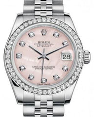 Rolex Datejust 31 Lady Midsize White Gold/Steel Pink Mother of Pearl Diamond Dial & Diamond Bezel Jubilee Bracelet 178384 - Fresh - NY WATCH LAB