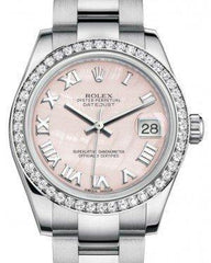 Rolex Datejust 31 Lady Midsize White Gold/Steel Pink Mother of Pearl Roman Dial & Diamond Bezel Oyster Bracelet 178384 - Fresh - NY WATCH LAB