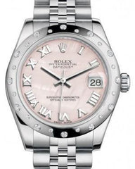 Rolex Datejust 31 Lady Midsize White Gold/Steel Pink Mother of Pearl Roman Dial & Diamond Set Domed Bezel Jubilee Bracelet 178344 - Fresh - NY WATCH LAB