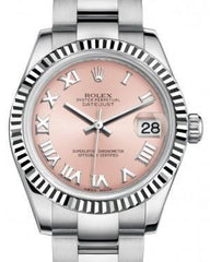Rolex Datejust 31 Lady Midsize White Gold/Steel Pink Roman Dial & Fluted Bezel Oyster Bracelet 178274 - Fresh - NY WATCH LAB