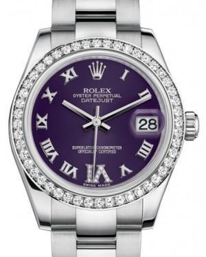 Rolex Datejust 31 Lady Midsize White Gold/Steel Purple Roman Diamond VI Dial & Diamond Bezel Oyster Bracelet 178384 - Fresh - NY WATCH LAB