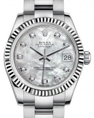 Rolex Datejust 31 Lady Midsize White Gold/Steel White Mother of Pearl Diamond Dial & Fluted Bezel Oyster Bracelet 178274 - Fresh - NY WATCH LAB