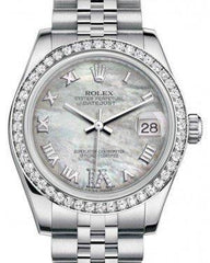 Rolex Datejust 31 Lady Midsize White Gold/Steel White Mother of Pearl Roman Diamond VI Dial & Diamond Bezel Jubilee Bracelet 178384 - Fresh - NY WATCH LAB