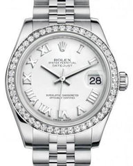 Rolex Datejust 31 Lady Midsize White Gold/Steel White Roman Dial & Diamond Bezel Jubilee Bracelet 178384 - Fresh - NY WATCH LAB
