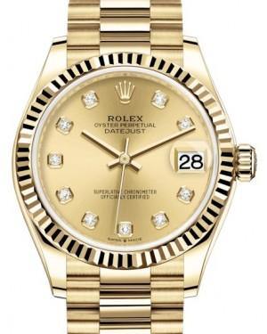 Rolex Datejust 31 Lady Midsize Yellow Gold Champagne Diamond Dial & Fluted Bezel President Bracelet 278278 - Fresh - NY WATCH LAB