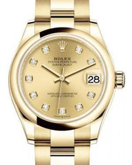 Rolex Datejust 31 Lady Midsize Yellow Gold Champagne Diamond Dial & Smooth Domed Bezel Oyster Bracelet 278248 - Fresh - NY WATCH LAB