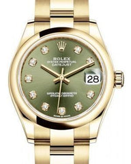 Rolex Datejust 31 Lady Midsize Yellow Gold Olive Green Diamond Dial & Smooth Domed Bezel Oyster Bracelet 278248 - Fresh - NY WATCH LAB