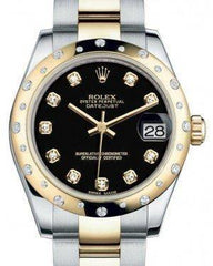 Rolex Datejust 31 Lady Midsize Yellow Gold/Steel Black Diamond Dial & Diamond Set Domed Bezel Oyster Bracelet 178343 - Fresh - NY WATCH LAB