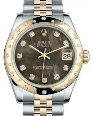 Rolex Datejust 31 Lady Midsize Yellow Gold/Steel Black Mother of Pearl Diamond Dial & Diamond Set Domed Bezel Jubilee Bracelet 178343 - Fresh - NY WATCH LAB